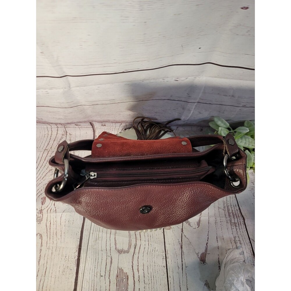 Vera Pelle Genuine Leather•Pebbled•Tassel Burgundy Shoulder Bag•Made In Italy - Picture 6 of 10